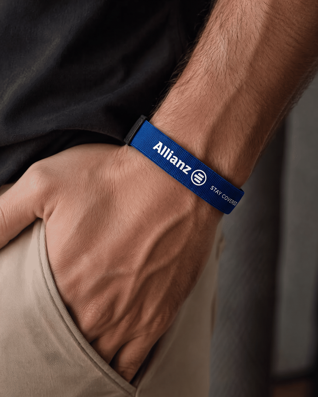 Rotating showcase of custom woven NFC bands designed around different brands